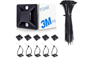 HUASAI 4/5" 100 Pack Zip Tie Mount With Cable Ties,Self Adhesive-backed Mounts for Wire Holder, Black Cable Management Clips 