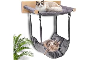 JSPYFITS Wooden Cat Furniture Wall Mounted with Double Layer Hammock Removable Multi-Function Cat Bed for Sleeping, Playing - Premium Modern Cats Bed & Furniture for Small to Large Kitty(Gray)