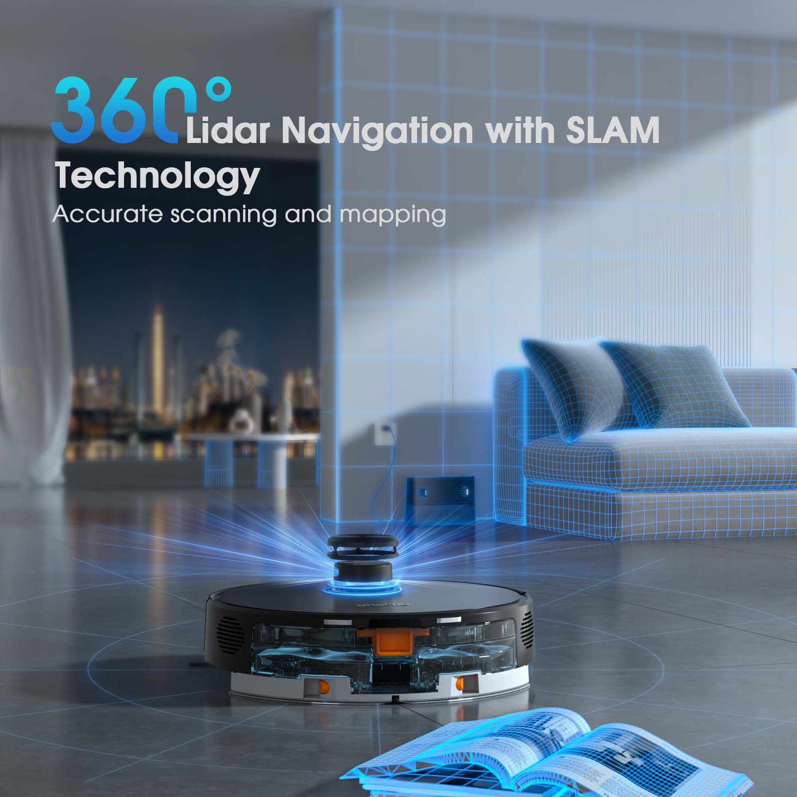 Robot Vacuum and Mop, 3-in-1 Robotic Vacuums Cleaner with LiDAR Navigation Smart Mapping & Max Strong 4000Pa Suction, WiFi/App/Alexa Voice Control, Obstacle Avoidance, for Pet Hair, Carpets and more - Image 5