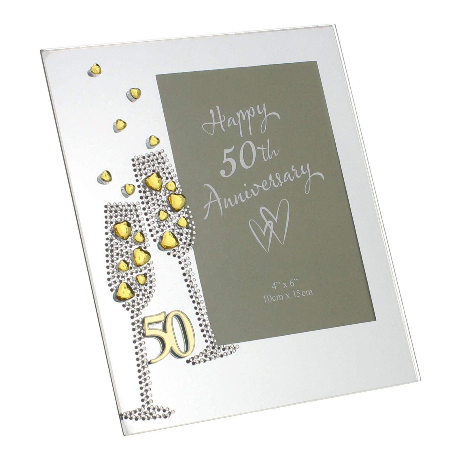 Diamante Champagne Glasses Golden 50th Wedding Anniversary Glass Photo Frame 4" x 6" WG45450