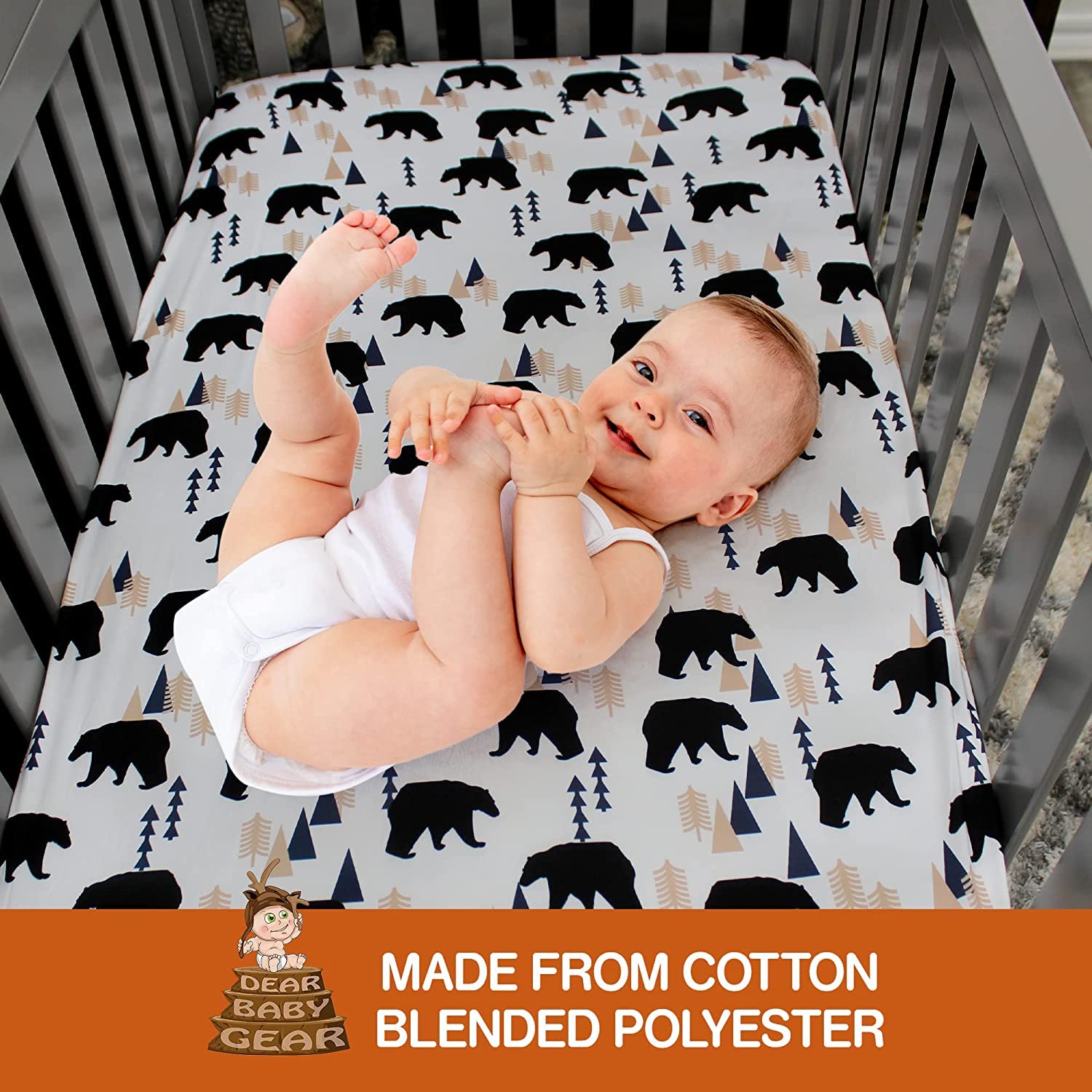 Dear Baby Gear Reversible Baby Blankets - Soft Nursery Blanket for Newborn - Toddler Blankey - Throw Blanket for Boys & Girls - Infant Blankets -40x30 (Black Bears, Geometric Trees/Black&White Plaid)