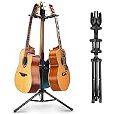 GUITTO Triple Guitar Stand - Heavy Duty 3 Guitar Stand for Acoustic/Electric/Bass/Banjos, Auto-Lock Folding Design, Non-Slip Base &amp; Anti-Rust - Portable for Stage/Travel/Studio GGS-06T