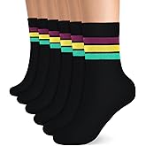 Cutecrop 6 Pairs Mardi Gras Socks Gifts Green Gold Purple Stripe Crew Sock Accessories for Women and Men