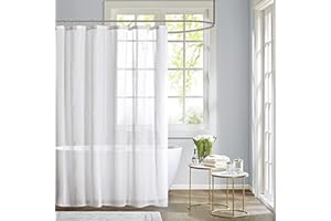Madison Park Anna Sheers Shower Curtain, Textured Striped Accent Design, Modern Mid-Century Bathroom Decor, Machine Washable, Fabric Privacy Screen 72x72", Ivory