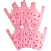 YIHUANYIFA 50pcs Pink Strawberry Plastic Bags Shopping Bags 12.6 * 20.5inch for Grocery Business Restaurant Convenience Store Small Business (50, Large)