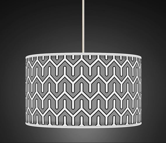 50cm 20 Grey Retro Geometric Handmade Printed Fabric Lamp Drum