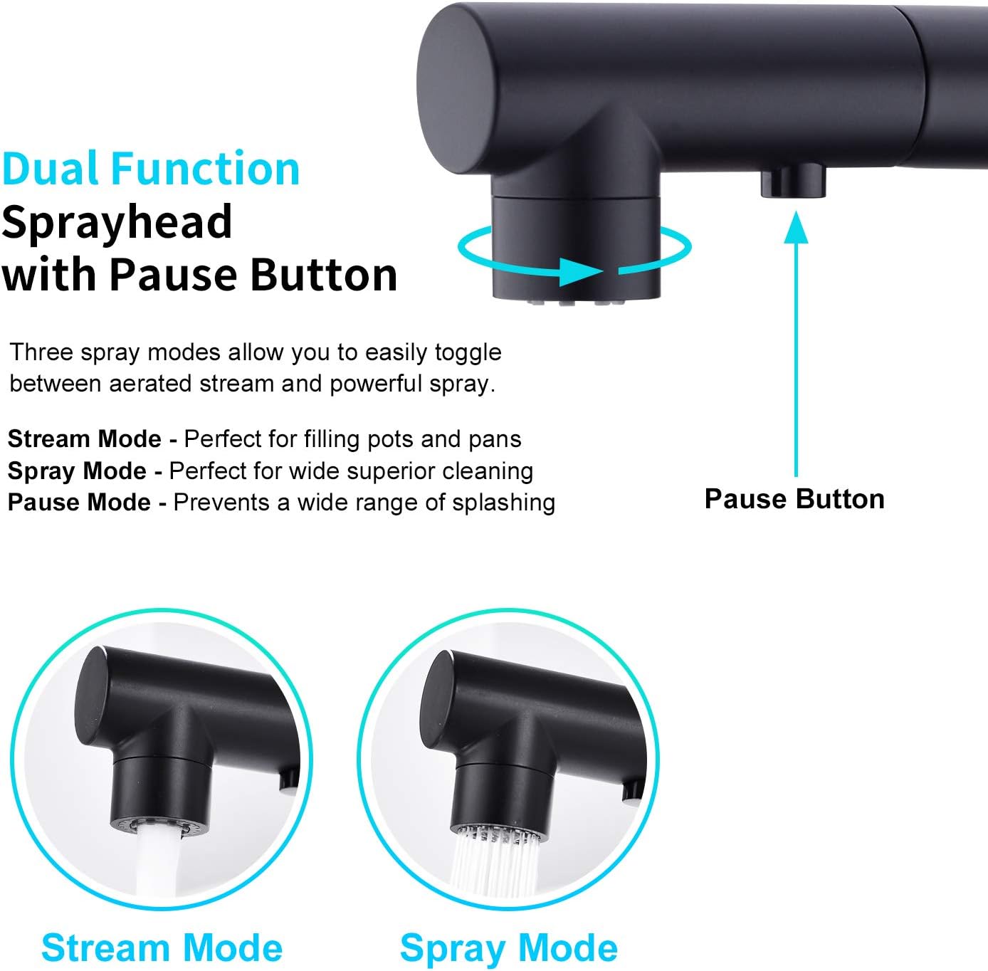 CREA Kitchen Tap with 3 Function Sprayer, Pull Out Kitchen Mixer Tap, 360° Swivel Kitchen Sink Tap - Image 3