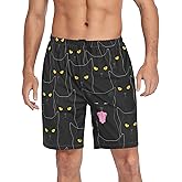 Cute Black Cats Pajama shorts Mens Lounge Sleep Shorts Super Soft Men Pajama Bottoms with Drawstring & Pockets