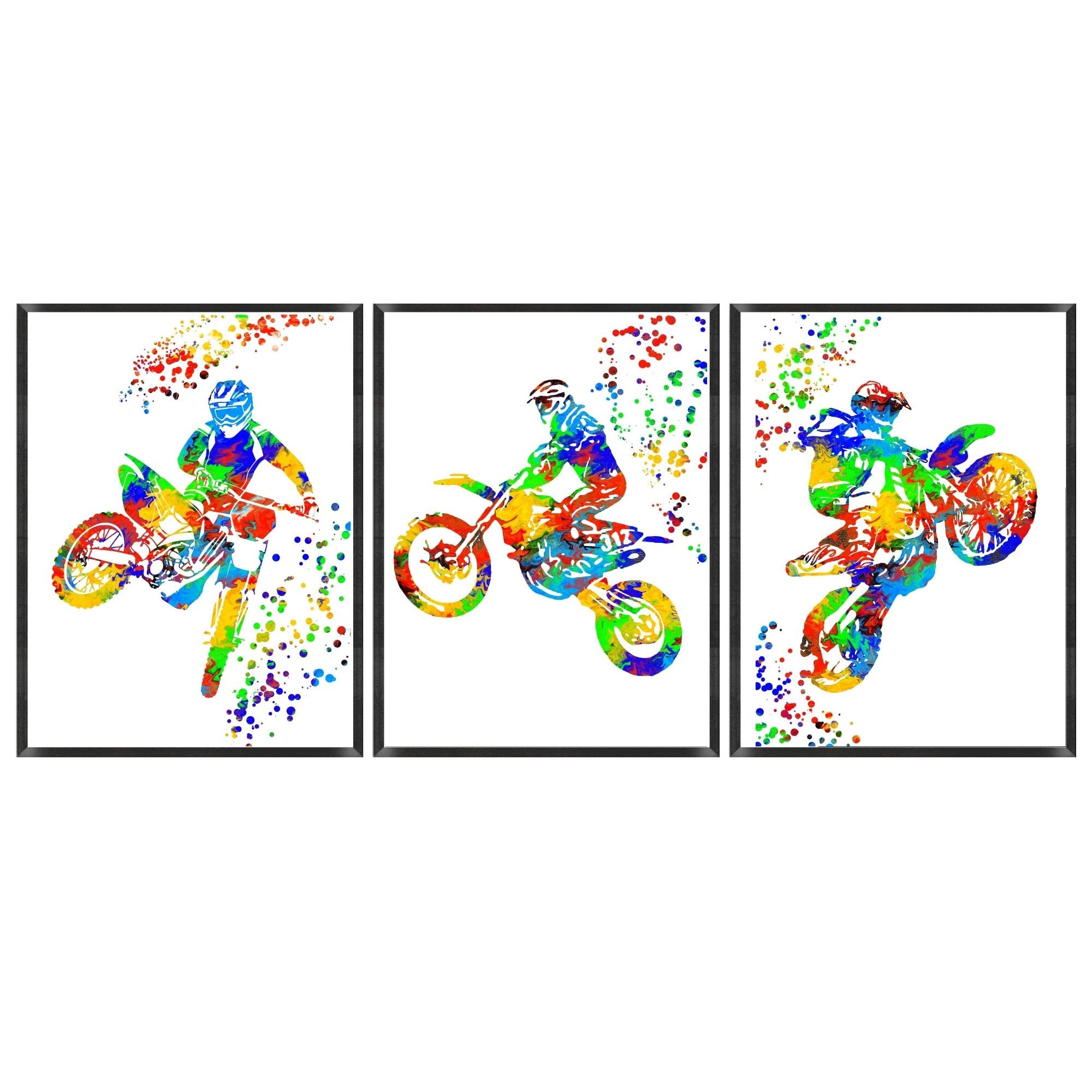 Motocross Wall Art Prints | Framed Motocross Posters | Motocross Room Decor For Men Kids Teenagers | Motocross Poster Set of 3 For Bedroom Man Cave, Motocross Wall Decor (A3)