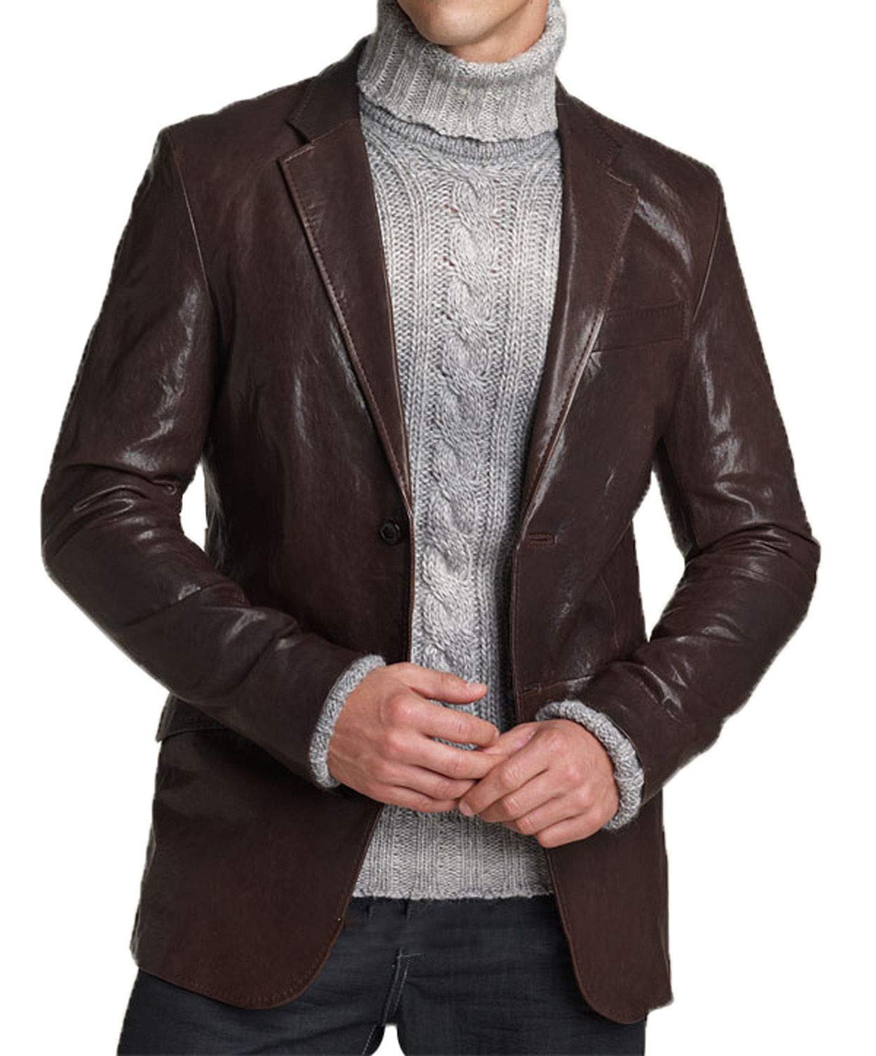 RedSeam Men's Genuine Lambskin Leather Jacket Two Button Blazer Sport Coat RB006
