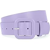 WHIPPY Women Leather Belt Candy Color Fashion Square Buckle Belt Ladies Belt for Jeans Pants Dresses