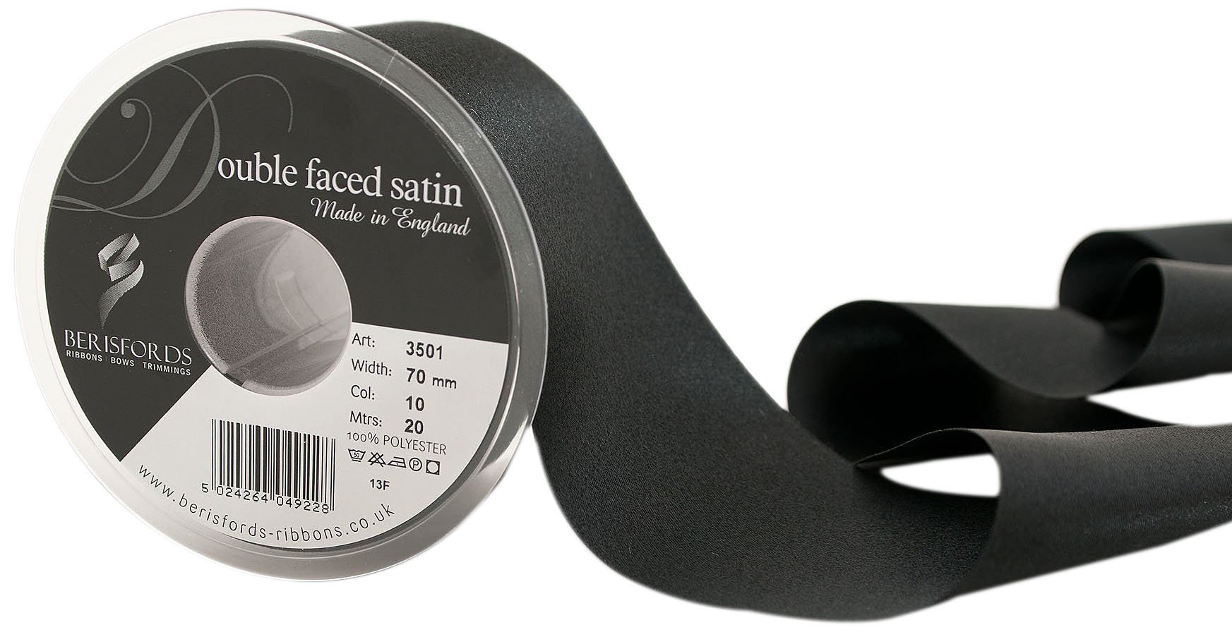 Berisfords Ribbon, Black, 70 mm — image 1