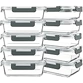 KOMUEE 10 Packs 30 oz Glass Meal Prep Containers,Glass Food Storage Containers with Lids,Airtight Lunch Bento Boxes,Microwave,Freezer and Dishwasher,Gray