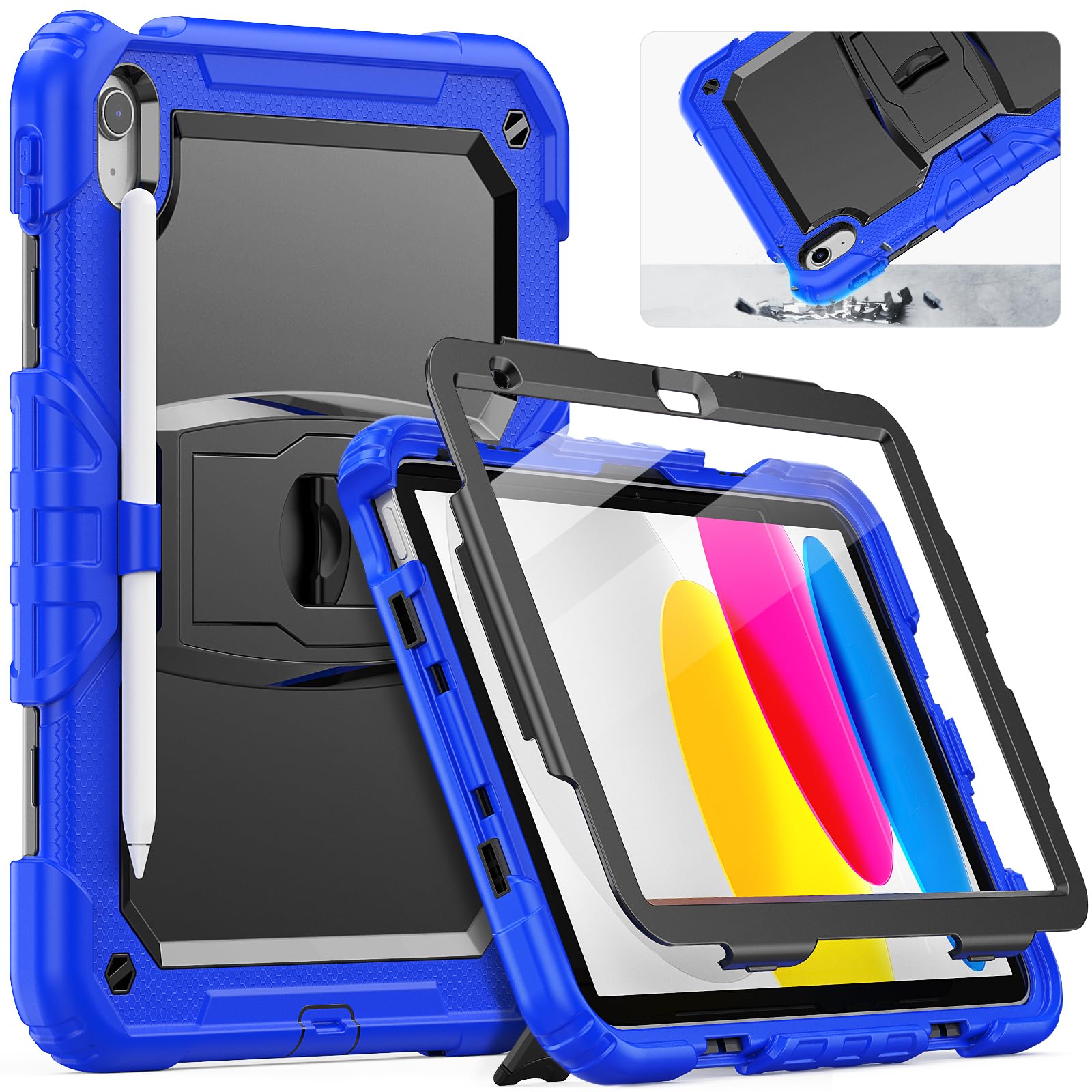SEYMCY Shockproof Case for iPad A16 11th Generation 11 inch 2025/iPad 10th Generation 10.9 inch 2022, Full-body Protection Case with Screen Protector, Built-in Folding Stand, Pencil Holder, Blue — image 1