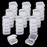 NEETUE 80PCS Mini Clear Plastic Jewelry Box, Earring Storage Box | Small Storage Containers with Hinged Lids for Crafts Screw