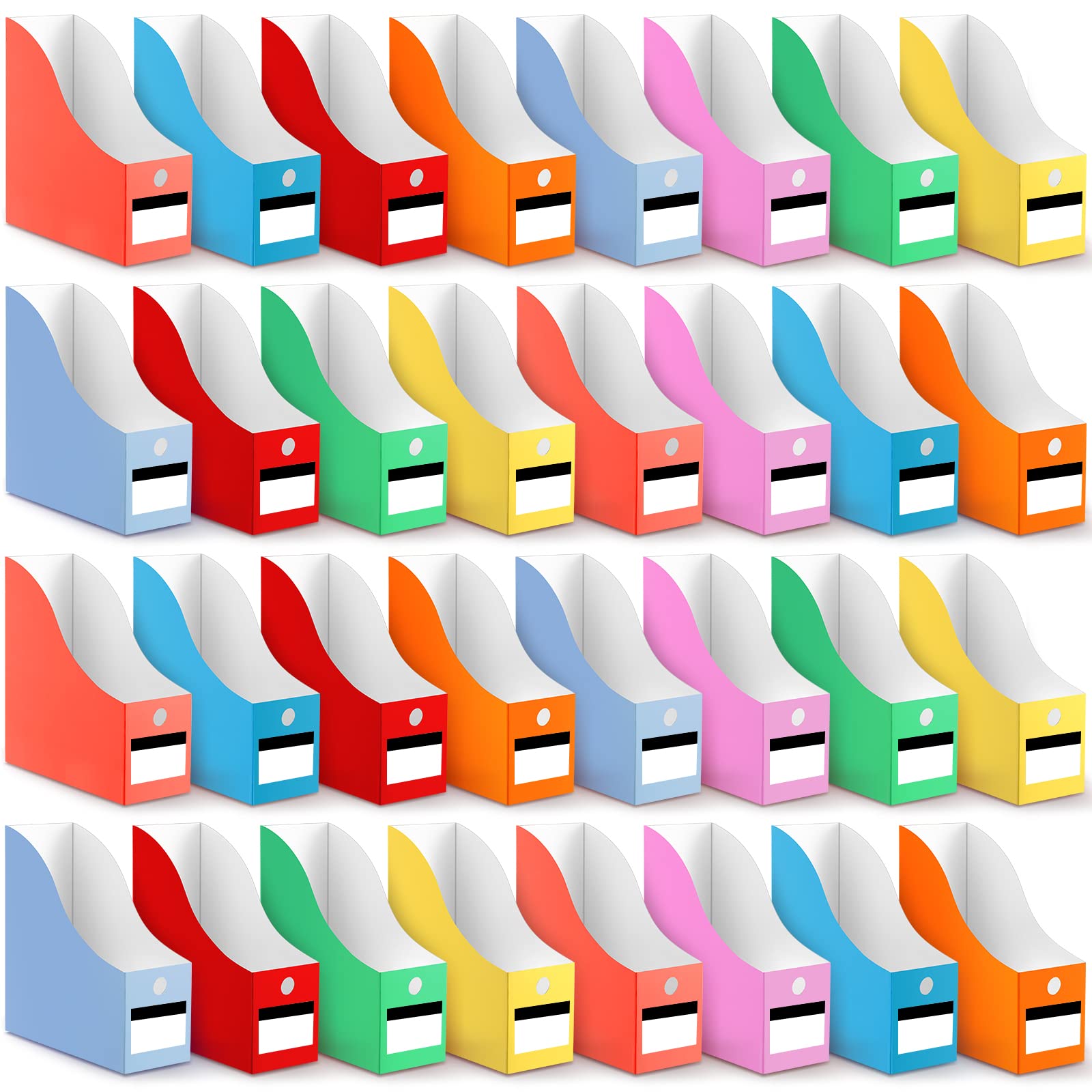 Photo 1 of Jutom 32 Pcs Magazine File Holder Set Including Colored Foldable Desk File Holder Organizer White Label Stickers Cat Pen Cardboard Magazine Storage Box for Document School Office(Solid,Classic)