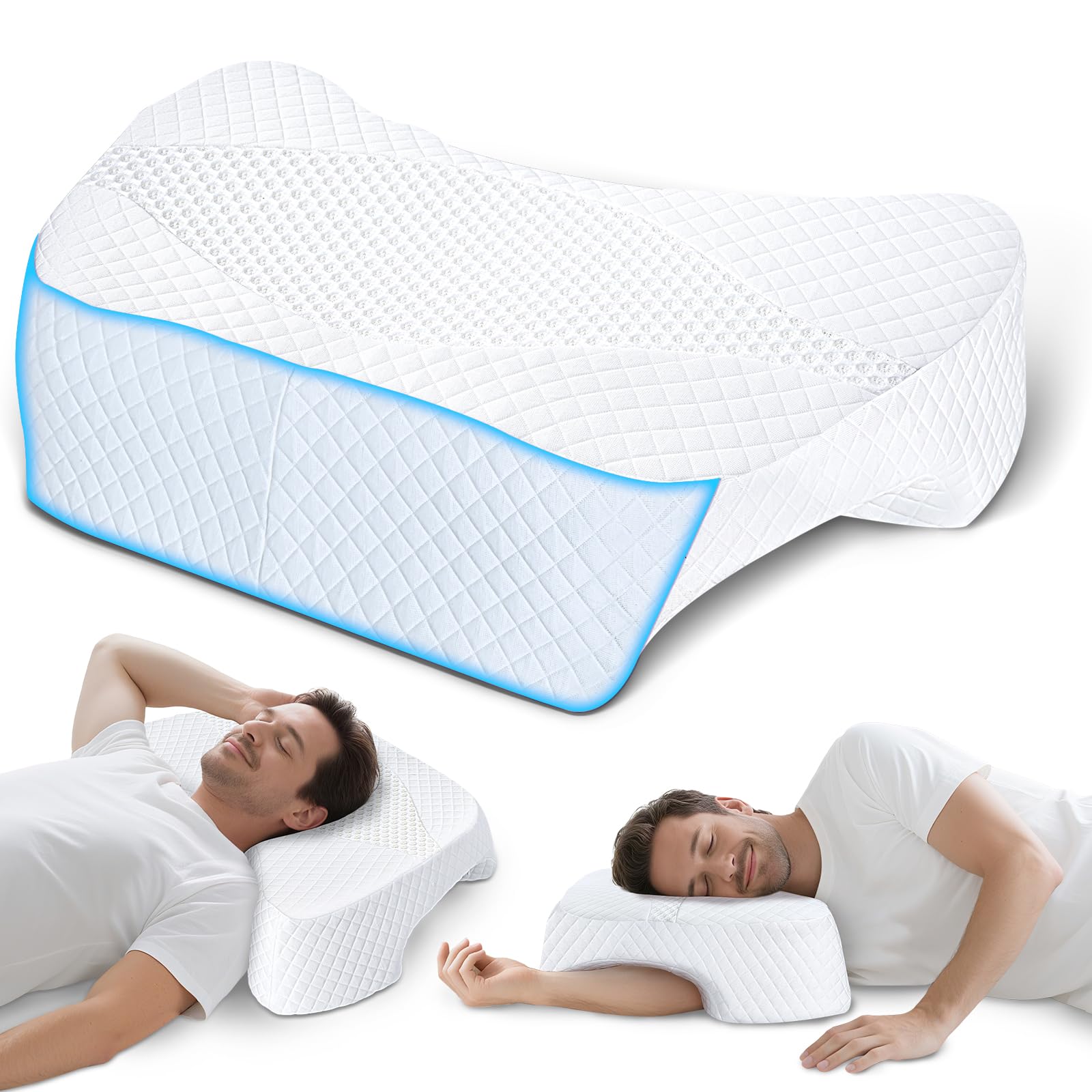 Photo 1 of SAHEYER Side Sleeper Pillow with Arm Hole, Upgraded Shoulder Relief System for Neck Pain, Multi-Angle Memory Foam Pillow for Adults Side, Back and Stomach Sleeper Pressure-Free Sleep(White)