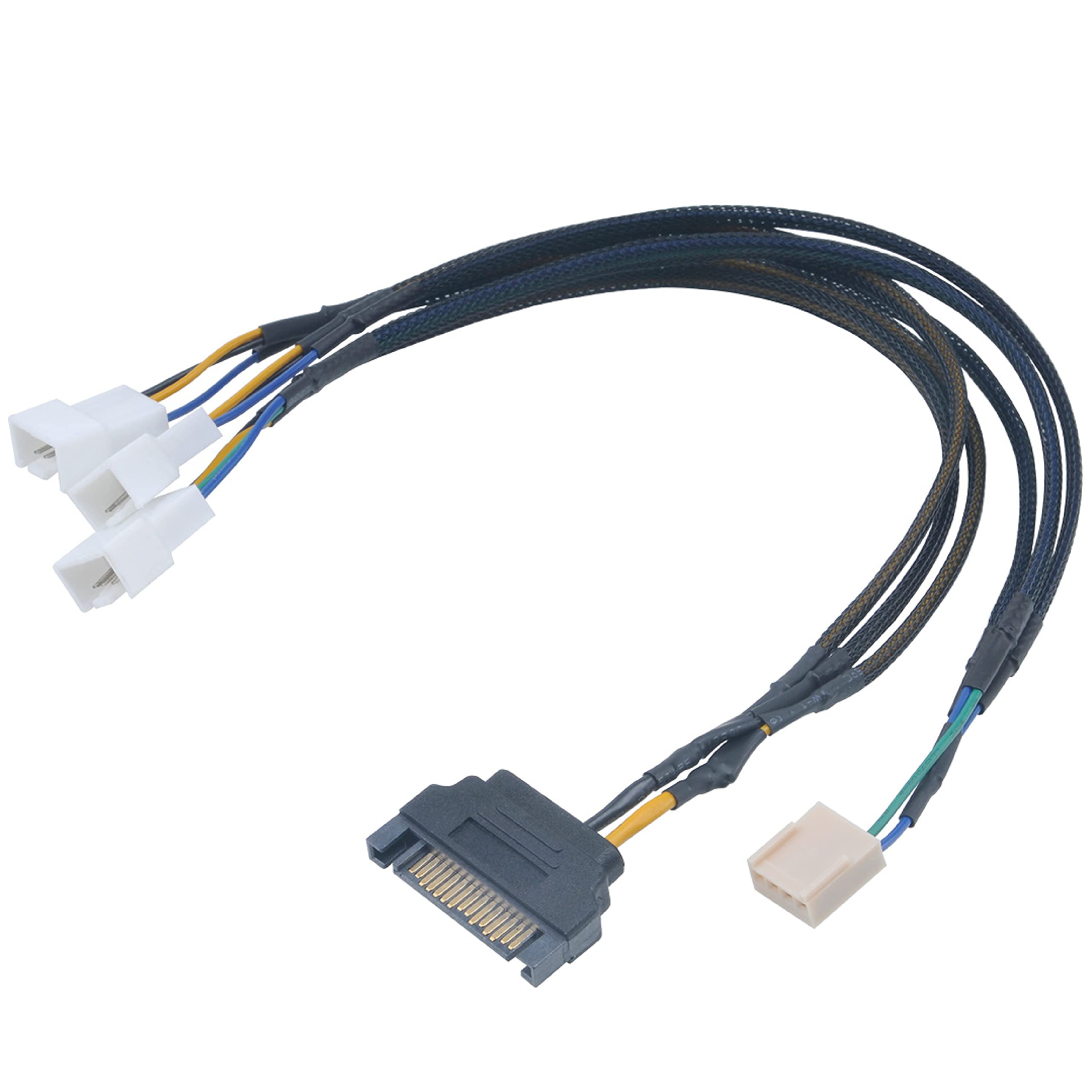 Akasa FLEXA FP3S | 1 to 3 Ways | 4-pin PWM Fan Splitter Cable | Supports 3 PWM Fans from a Single Motherboard PWM Header | With 15-pin SATA PSU Connector | Black Braided Cable | 30cm | AK-CBFA06-30