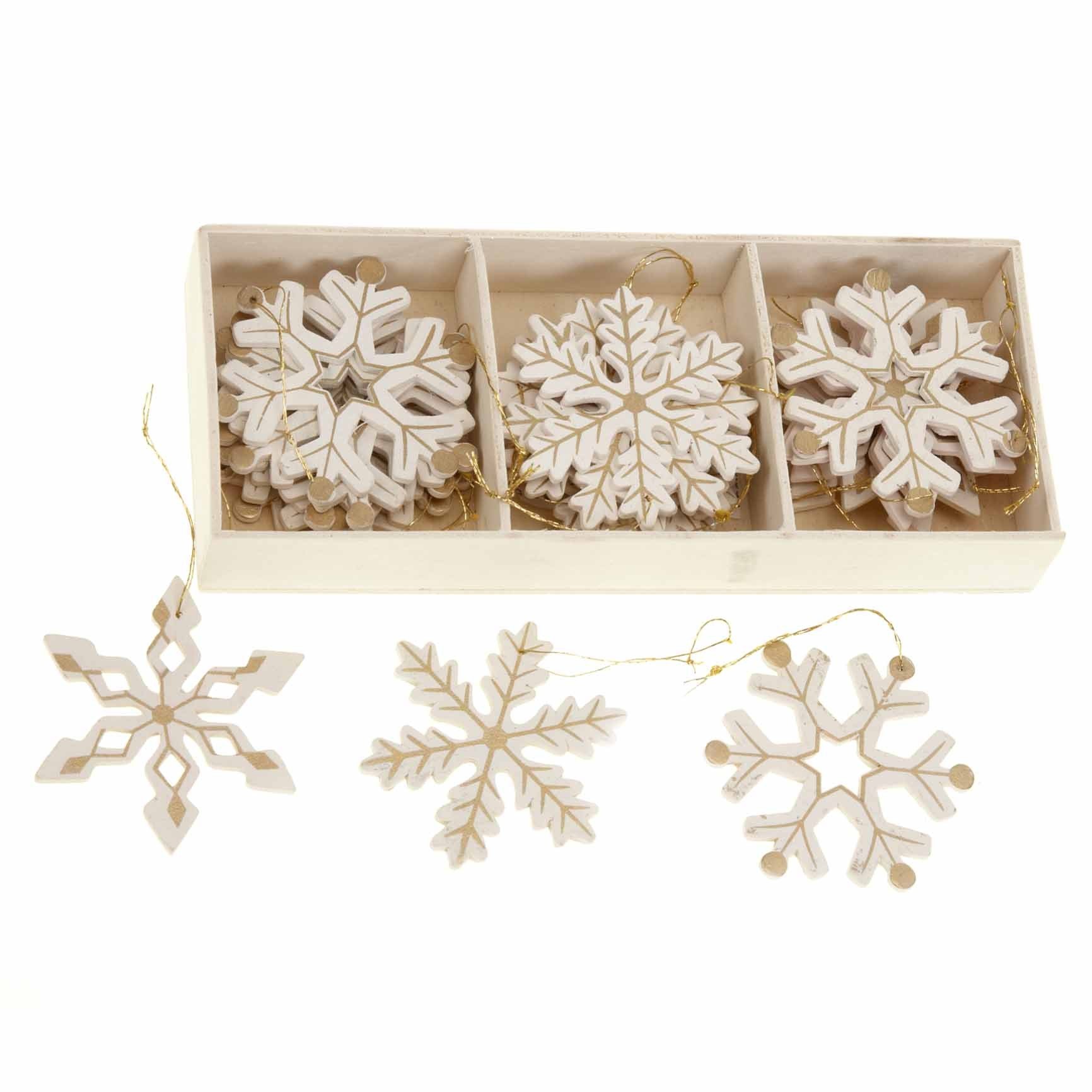 Wooden Snowflakes for Christmas Tree Decoration Pack of 12 Cream and Gold