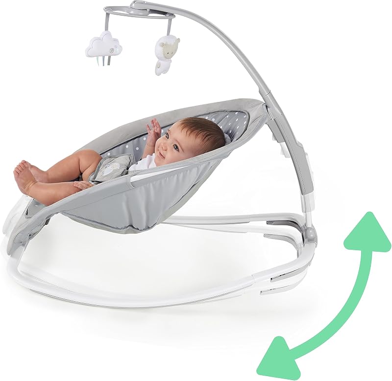 , Hamaca Mecedora para Bebés hasta 18 kg, Cuddle Lamb con vibraciones, arco de juego con 2 peluches, 12 melodías, 4 sonidos de naturaleza, volumen regulable, ergonómico.