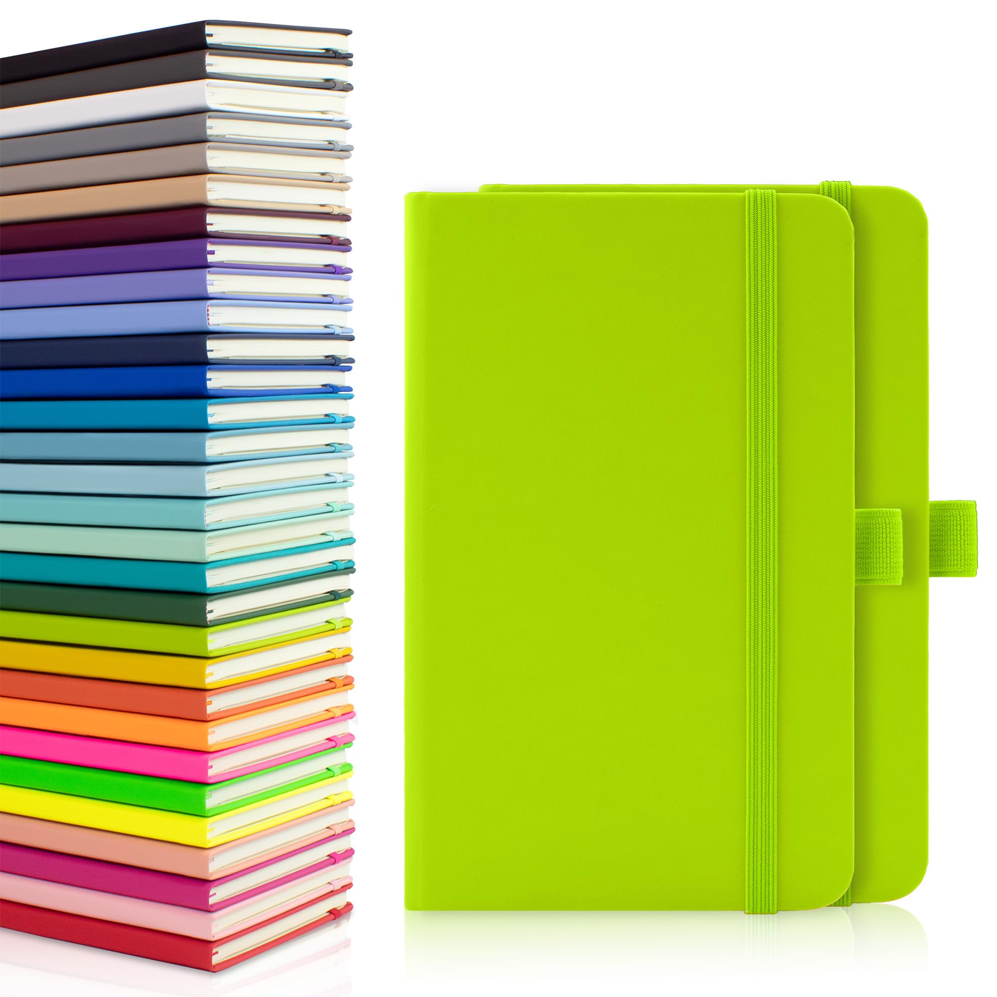 Notes London 2 x A6 Notebooks, Double Pack with Lined Pages, Pen Loop and Expandable Paper Pocket Hardback Medium Journal New Notepad Note Book Notes Diary Pad (Lime) — image 1
