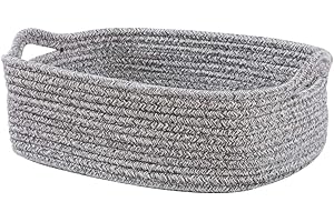 Woven Cotton Rope Storage Basket, Cube Changing Table Organizer for Closet Towels, Baby Nursery Bin, Small Dog Cat Toy Box, Gift Baskets empty (14.5"x 11"x 5") by CIKI HOME