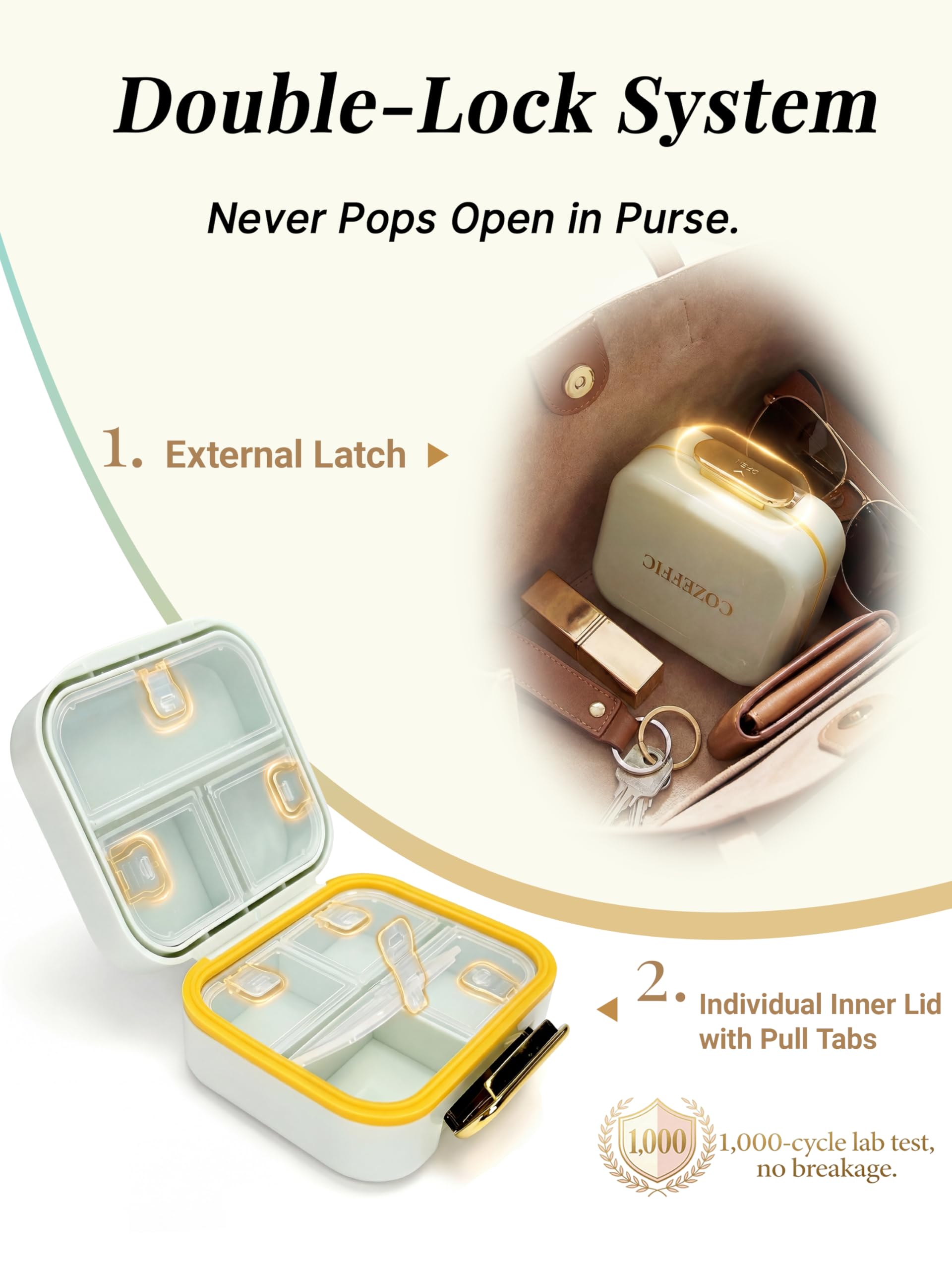 Small Pill Case Travel Pill Organizer - Moisture-Proof 7 Compartments Daily Pill Box for Purse, Pocket & Gym Bag, Secure Double Lock Medicine Vitamin Container for Supplements/Fish Oil - Hot Pink