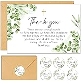 BYBOUS 50Pcs Funeral Sympathy Thank You Cards with Envelopes and Matching Seal Stickers, Green Leaf Cross Bereavement Card with Message for Memorial Service Loved Ones Celebration of Life