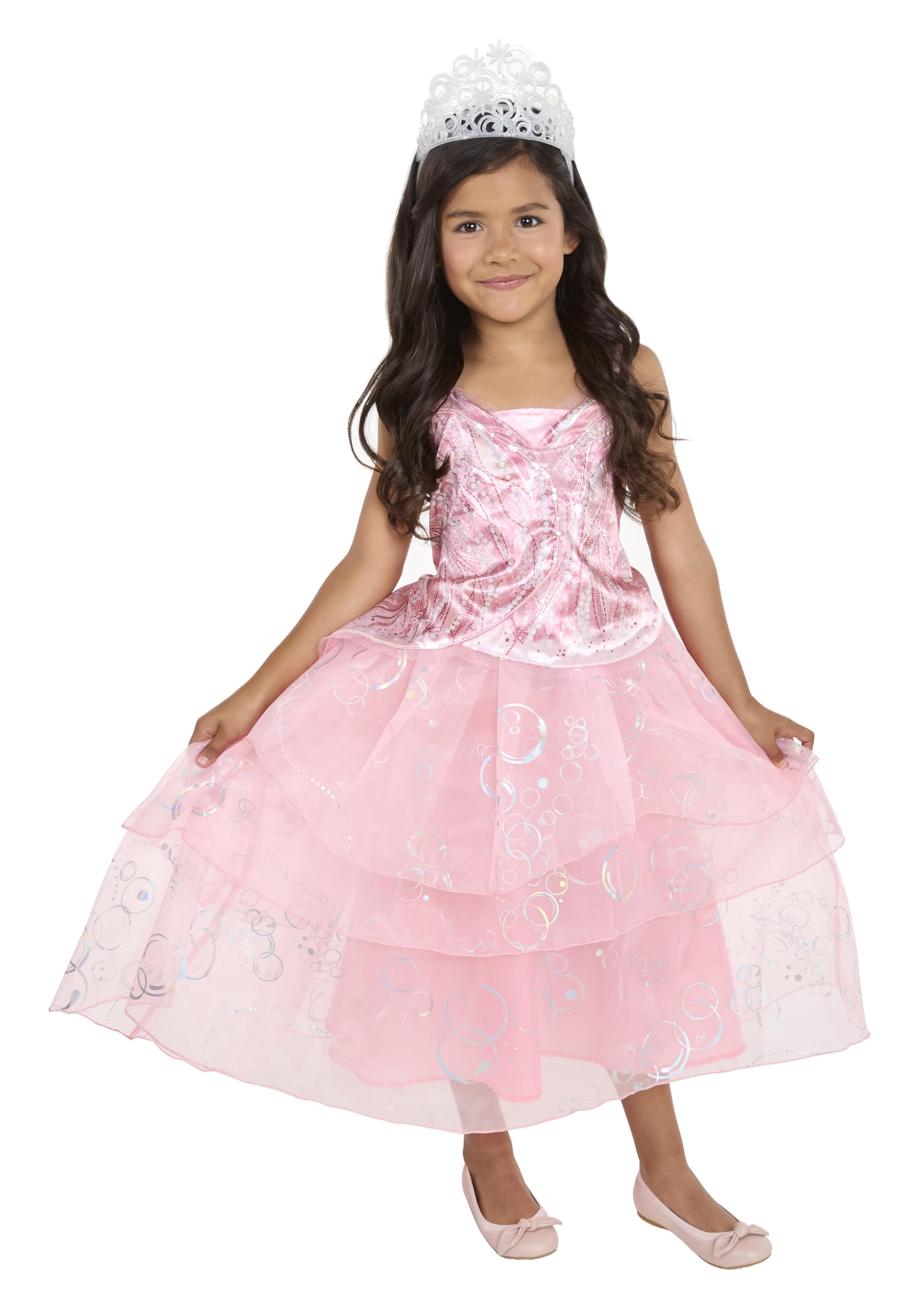Photo 1 of Wicked Glinda Dress for Girls Premium Official Costume Pink Bubble Dress & Shiny Tiara, with Holographic Sequin Details that Provide Shimmer and Shine! [Amazon Exclusive]