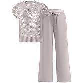 ANRABESS Women 2 Piece Outfits Summer Lounge Sets Crochet Knit Sweater Vest Wide Leg Pants Casual Beach Vacation Clothes