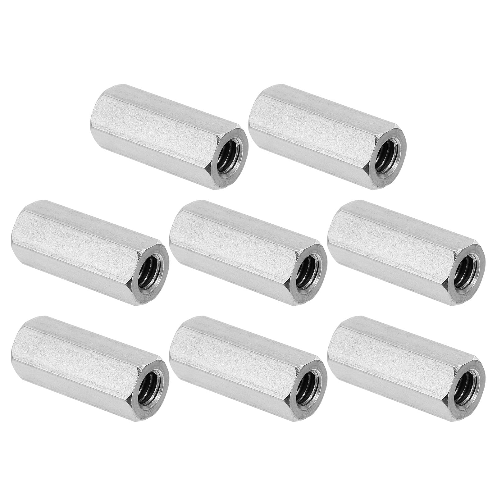 PATIKIL 1/4"-20 UNC 304 Stainless Steel Hex Coupling Nuts, 8Pcs 1" Length Fully Threaded Rod Coupling Nut Studding Connector Fasteners, Silver Tone