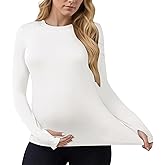 MARI GABRIEL Women's Maternity Workout Tops Stretchy Fitted Crew Neck Long Sleeve Thumbholes Pregnancy Yoga Basic Undershirts