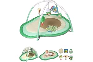 HEYPAPPY Tummy Time Mat, 9-in-1 Avocado Baby Play Gym Mat, Oversize Baby Play Activity Mats with Sunshade & 6 Detachable Sensory Toys, Washable Non-Slip Mat for Newborn Infant Baby Essentials Gift