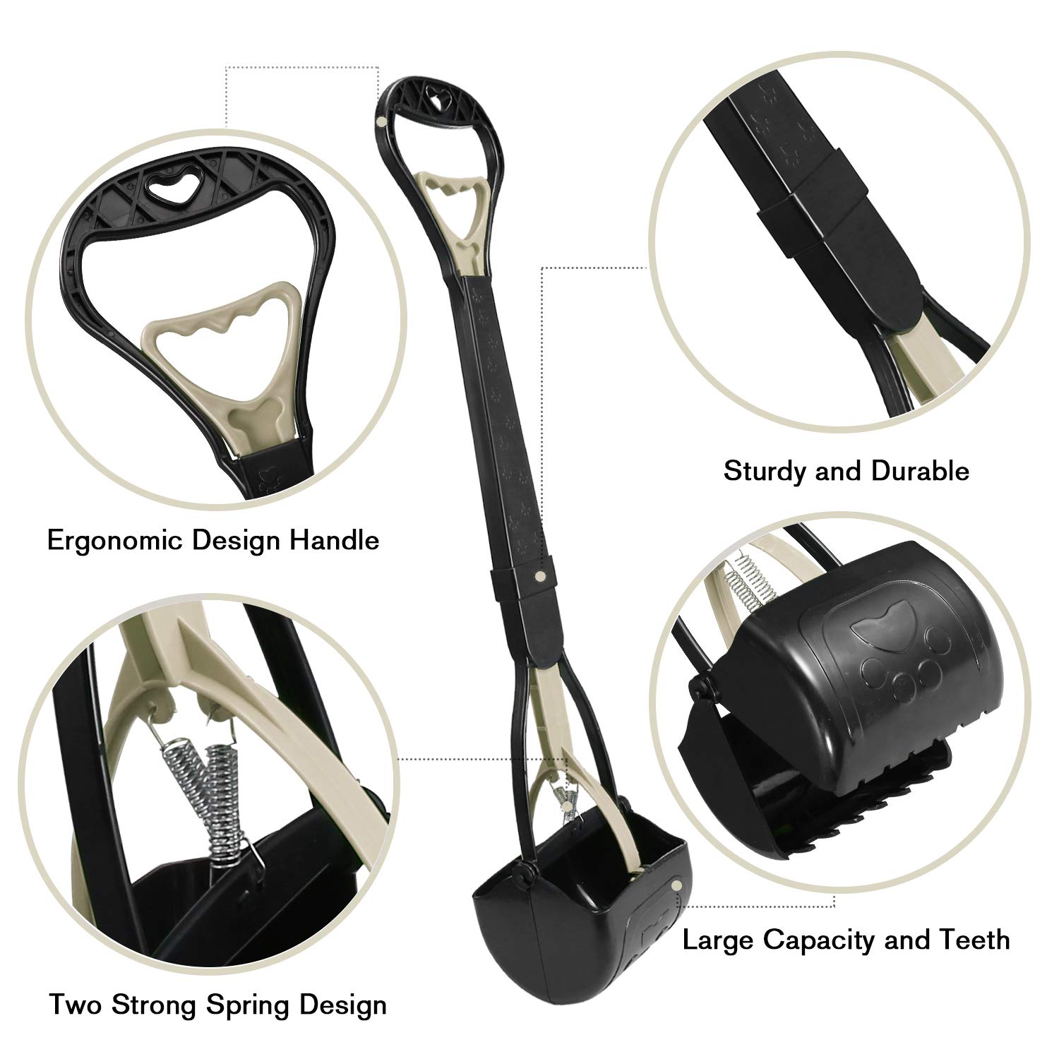 TIMINGILA Long Handle Pet Pooper Scooper for Dogs and Cats with High Strength Material and Durable Spring Easy to Use for Grass, Dirt, Gravel Pick Up (Apricot)