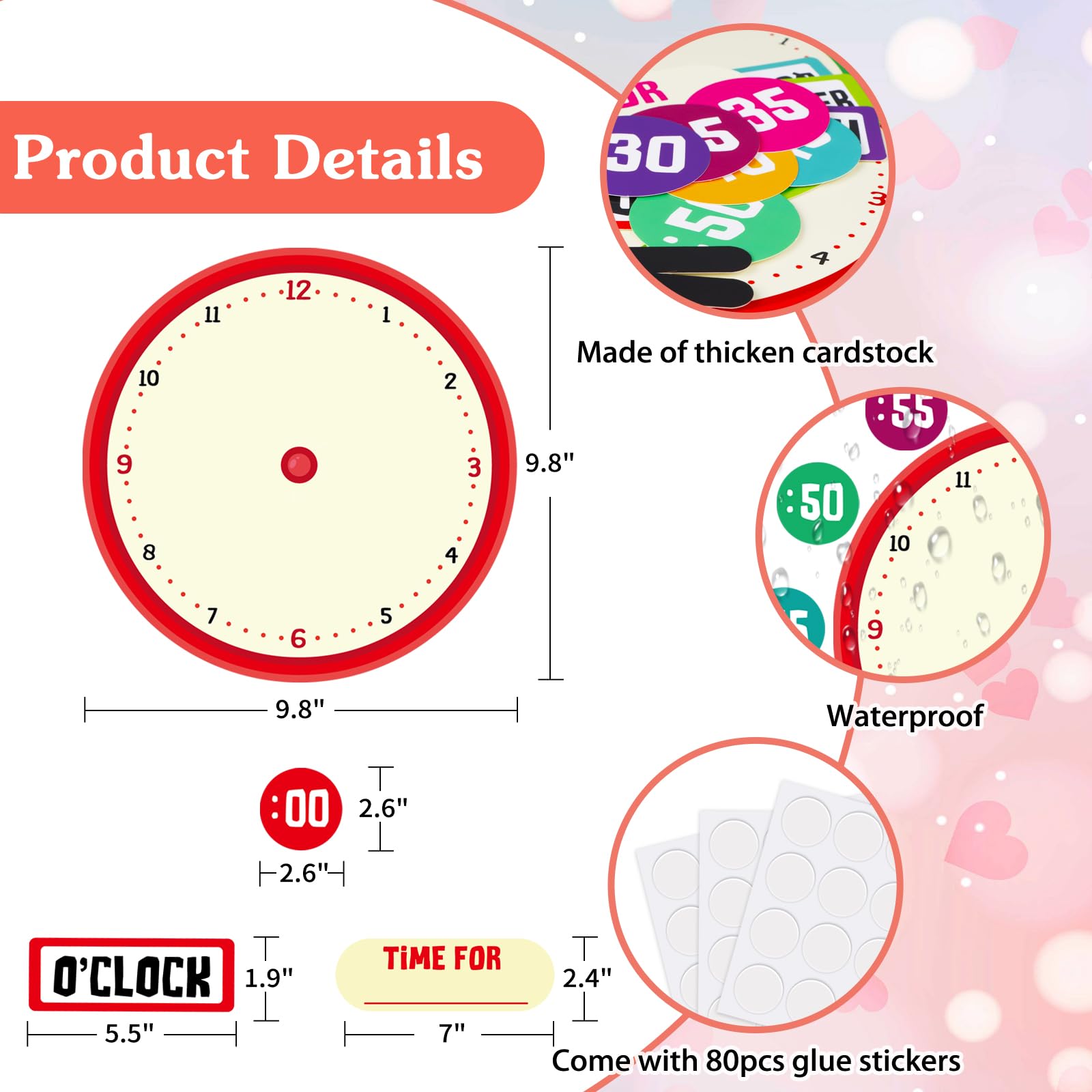 D24TIME 34Pcs Telling Time Bulletin Board Set Decoration Clock for Kids Learning to Tell Time Telling Time Teaching Practice Clock for Elementary Preschool Classroom Supplies Teachers Back to School