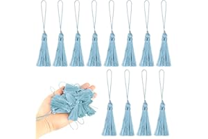 BEL AVENIR 45 pcs Mini Bookmark Tassels 3.75inch/9.5cm Silky Handmade Key Tassel with 2.15inch Cord Loop, DIY Craft Accessory,Tags (Blue, 45 pcs)…