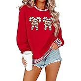 TAOHONG Christmas Sequins Sweatshirts Women Xmas Long Sleeve Shirt Sparkly Crewneck Pullover Tops Christmas Graphic Sweater