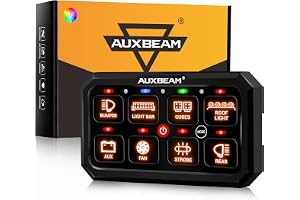Auxbeam 8 Gang Switch Panel RA80XL 5In Large Easy Control of Add‑On Devices | Toggle/Momentary/Pulsed RGB dimmable, IP65 waterproof for cars, trucks, pickups, RVs with 3‑year warranty.