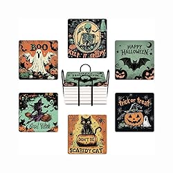 Halloween Drink Absorbent Coasters with Holder Set