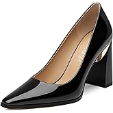 ROSERWISH High Chunky Block Heels for Women, Closed Pointed Toe Slip-On Pumps, Retro Vintage Style, 3.5" Comfortable Dress Shoes for Party, Work, Office, Prom & Wedding