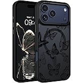 BENTOBEN for iPhone 17 Pro Case, Cute Butterfly Pattern Magnetic 17 Pro Phone Case [Compatible with MagSafe] Translucent Matte Slim Shockproof Women Girl Protective Cover for iPhone 17Pro 6.3", Black