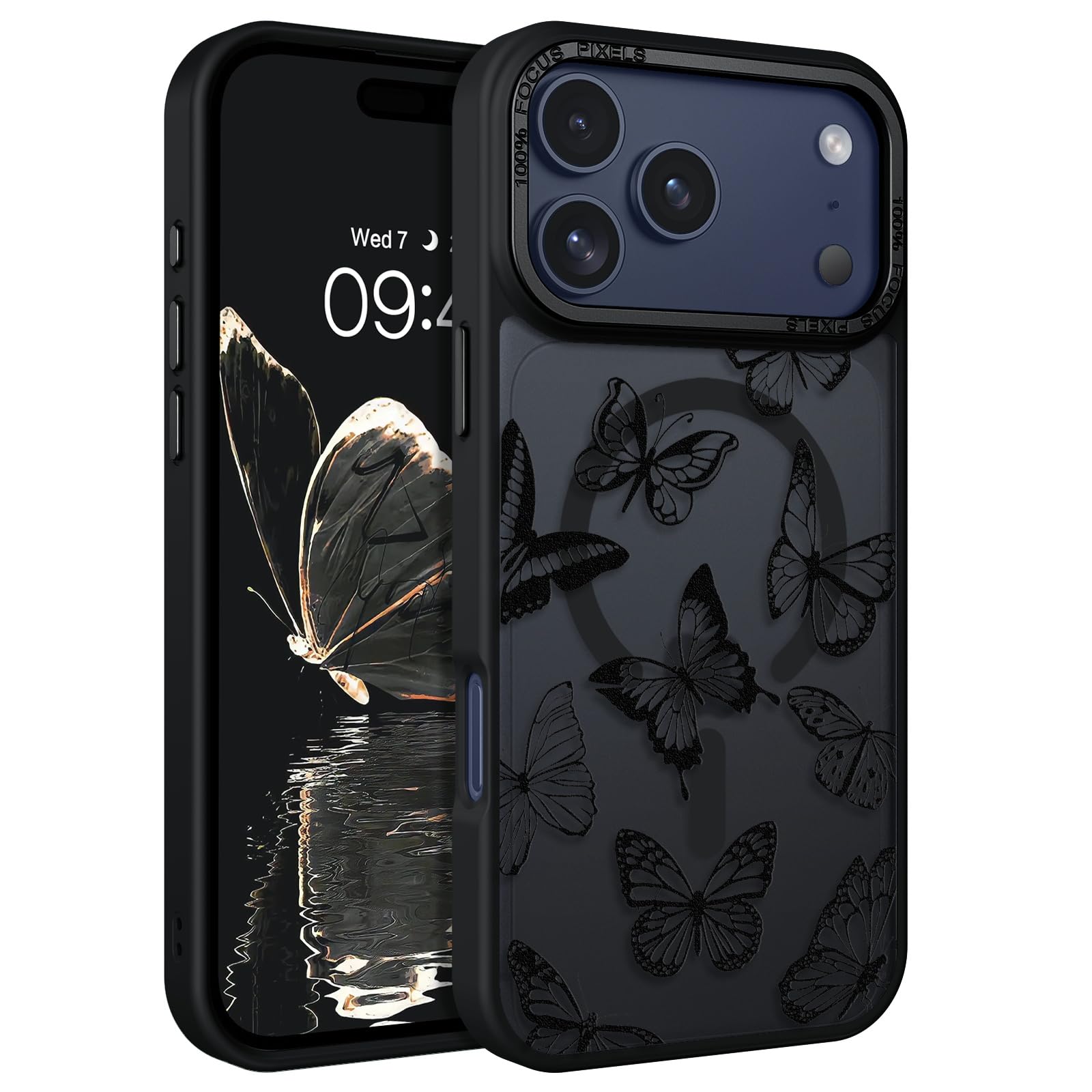 BENTOBEN for iPhone 17 Pro Max Case,Cute Butterfly Pattern 17ProMax Magnetic Case [Compatible with MagSafe] Translucent Matte Slim Shockproof Women Protective Cover for iPhone 17 Pro Max 6.9",Black