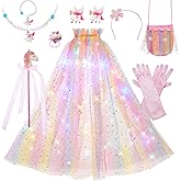 Anpro Princess Dress Up Clothes for Little Girls, Toddler Dress Up Toys, Princess Cape with Crown, Wand, Jewelry, Princess Play Toys Gifts for 3 4 5 6 Year Old Girls