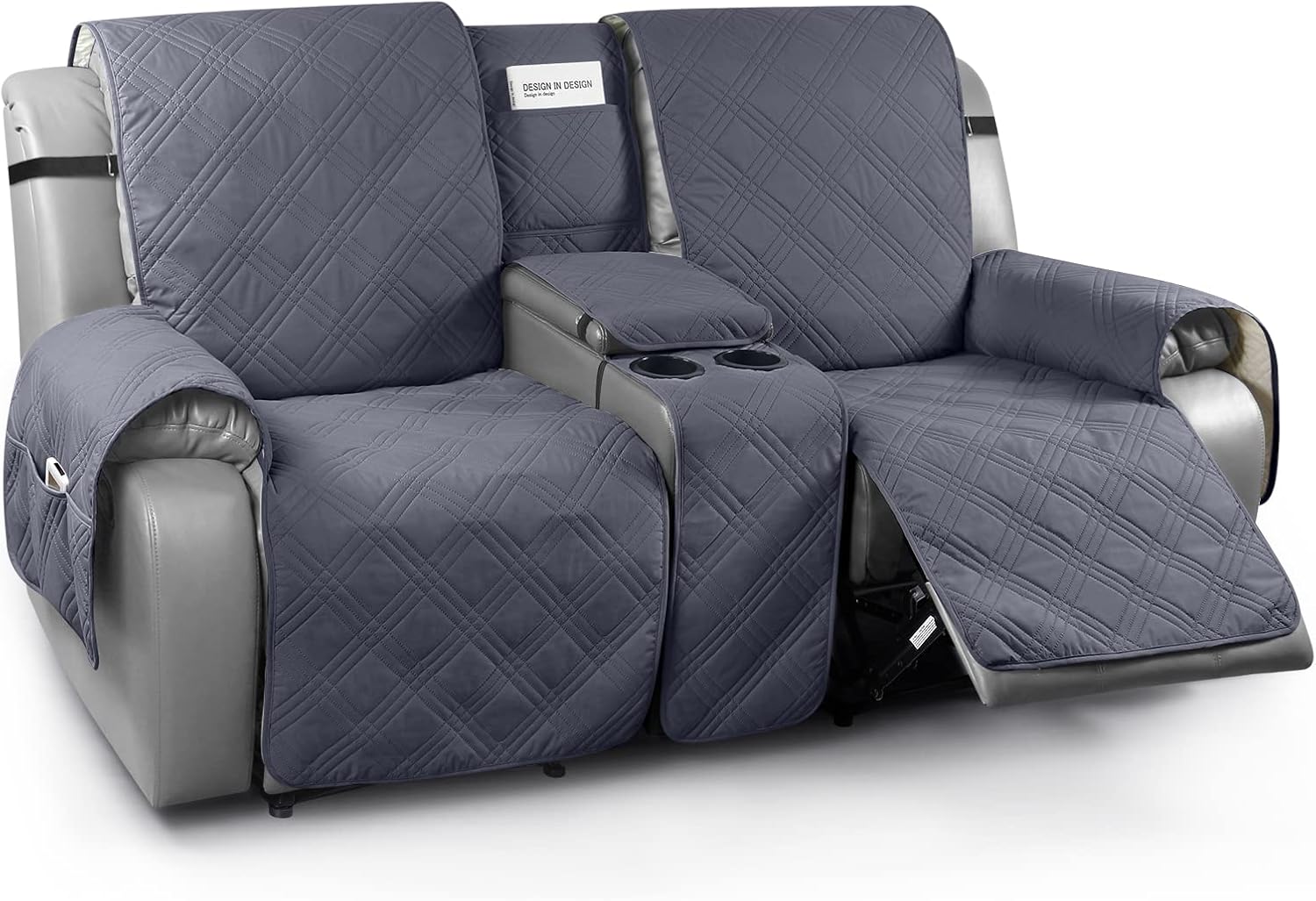 Slipcovers - TAOCOCO Loveseat Recliner Cover with Console, Non-Slip Split Reclining Pet Cover for Dual Loveseat Recliner, Furniture Protector with Elastic Straps (2 Seater, Dark Grey)