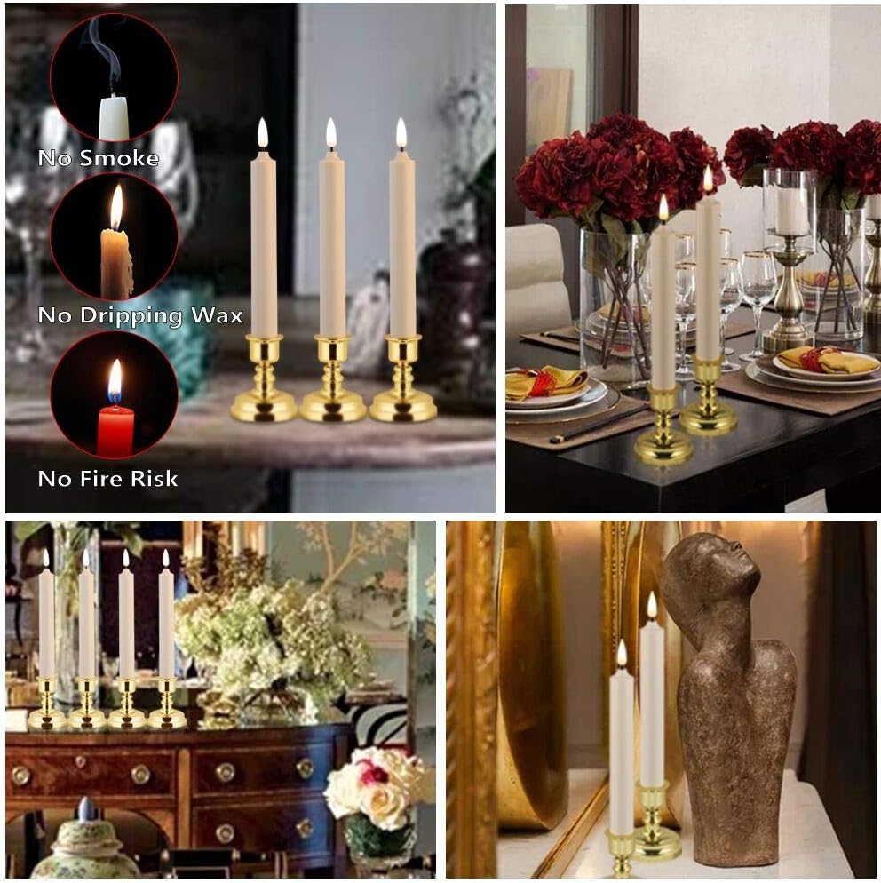 8 Pack Flameless Window Candles Set. with 8 Clips+8 Suction Cup+8 Golden Candleholders. Battery Powered Ivory LED Taper Candles with Remote Timer & Candlestick for Windows Christmas Decor: Home & Kitchen