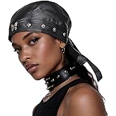 Leather Biker Skull Cap for Women Adjustable Motorcycle Cycling Black Bandana Head Wrap Doo Rag