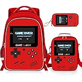 ZHIMEBYE Backpack for School Boys,3pcs Boys Backpack and Lunch Box Set for Elementary Middle School, 17″ Video Game Bookbag for Ages 6-18 Kids Children Teens