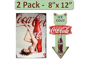 2 Pack 8"x12" Vintage Funny Bar Signs Vinyl Laminated Decals "Coca-Cola" Unique Gift Cola Lovers Home Bar Basement Garage Man
