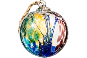 LaElvish Garden 4” Tree of Life Witch Balls, Gazing Balls Hanging Friendship Balls, Hand-Blown Glass Christmas Ornament for Window Outdoor Home Decor, Garden Patio Decoration, Gifts for Women (Blue)