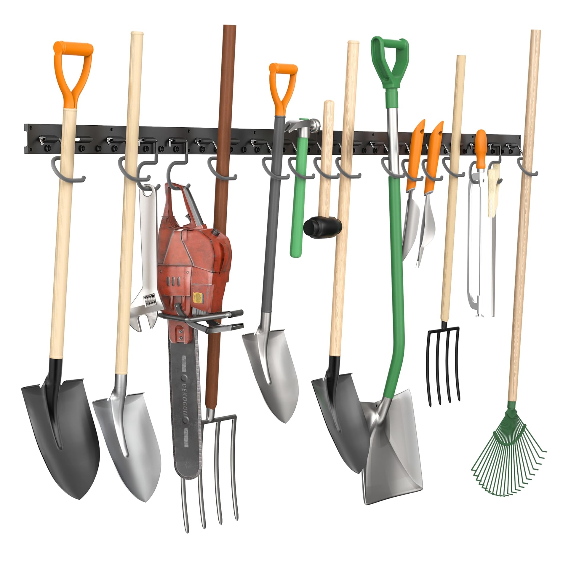 Photo 1 of TORACK Plastic Wall Mounted Mop and Broom Holder, Garden Tools Organizer for Garage Wall, Yard Tool Storage Rack for Rakes, Shovels, Mops, Brooms (4 Tracks, 16 Hooks)
